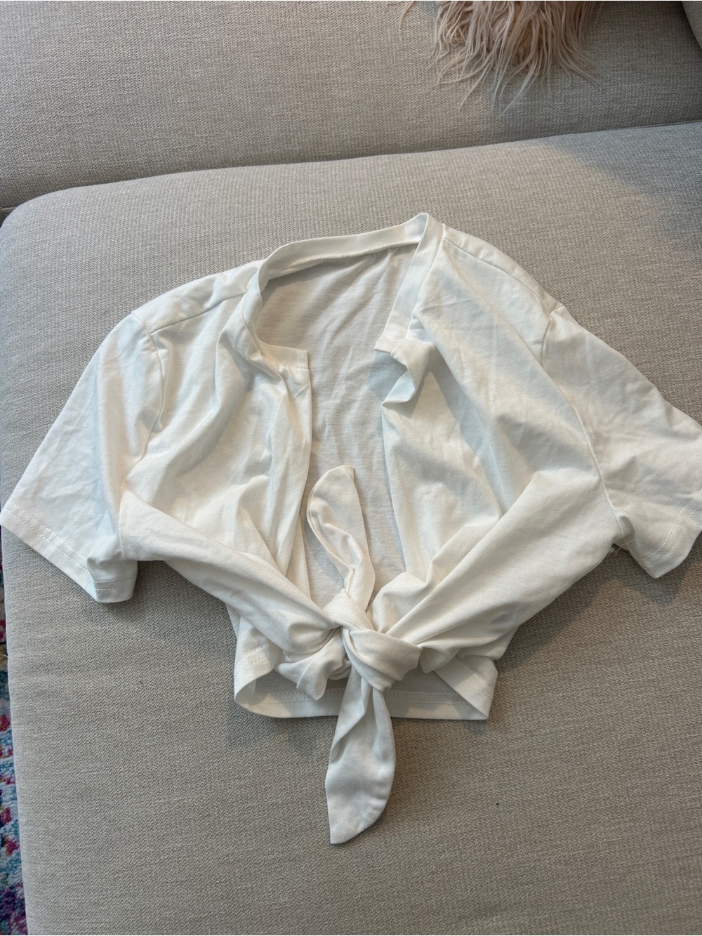 SHEIN Cream Tie-Front Crop Top